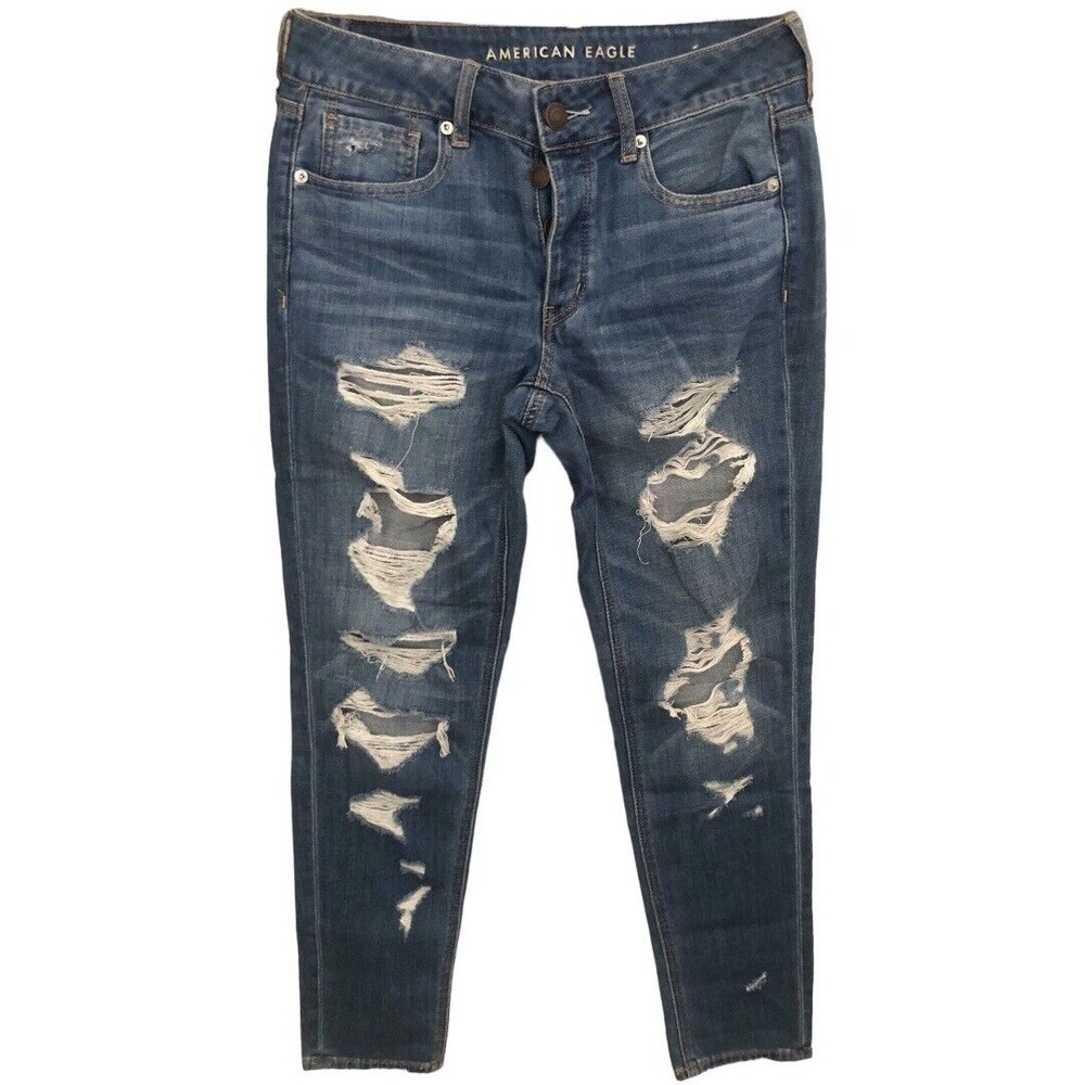 American Eagle AEO Tomgirl Distressed Jeans Size 2 Light Wash